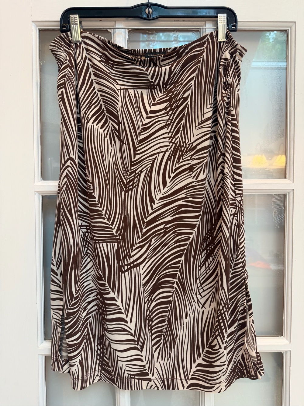 Vintage BCBGMAXAZRIA Y2K Brown & Cream Leaf-Print Pull On Skirt Size Large L